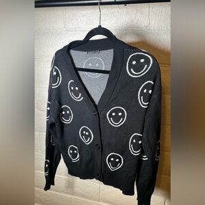 Nikka K Smiley Face Cardigan Sweater Black / White Hippie Vibes